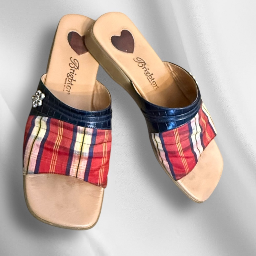 Brighton Belize Women's Multicolor Plaid Slide Sandals - Picture 1 of 8